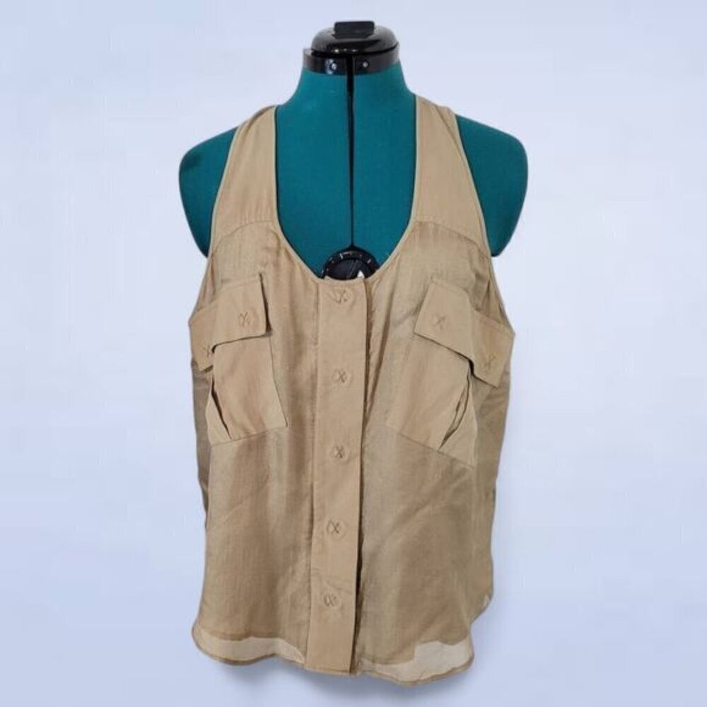 Madison Marcus Goldish Brown Silk Utility Blouse - Size‎ Large